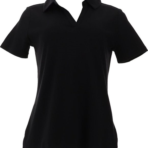NWT ISAAC MIZRAHI SHORT SLEEVE PIMA COTTON POLO TOP JET BLACK XXS - Picture 2 of 10